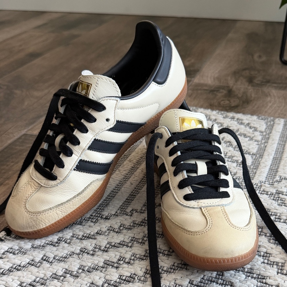 adidas Cream and Black Retro Leather Sneakers